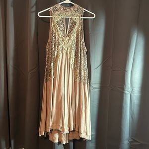 One The Land Tan and black lace dress